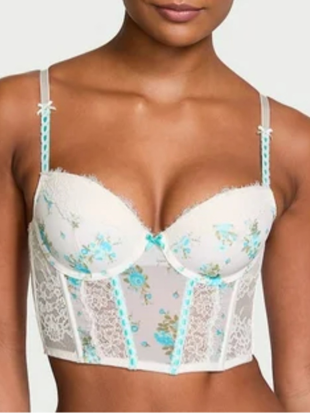 Dream Angels Lovers Bouquet Padded Corset Bra Top White Blue Size XS